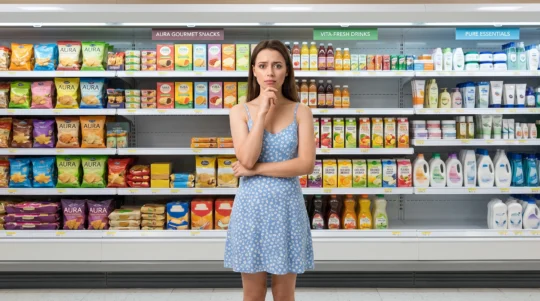 Shopper în fața unui raft cu spații goale, ilustrând impactul retail execution și al disponibilității produselor în FMCG.